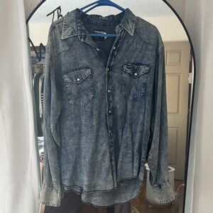 Vintage Wrangler Men's Faded Denim Shirt - Blue